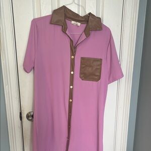 entro Pink Dress with Brown Trim